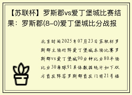 【苏联杯】罗斯郡vs爱丁堡城比赛结果：罗斯郡(8-0)爱丁堡城比分战报